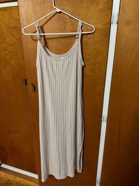 Ribbed Maxi Slip Dress in Beige